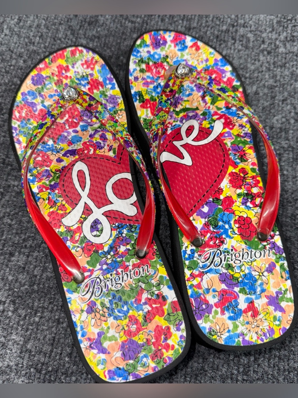 Brighton Red Floral 'Love' Flip Flop Sandals